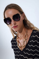 Extra Large Hexagonal Cat Eye Sunglasses in Black