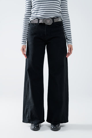 Extra wide leg trousers in black