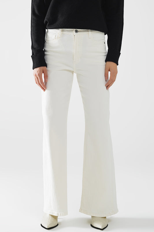 Extra wide leg trousers in cream color - Jeans
