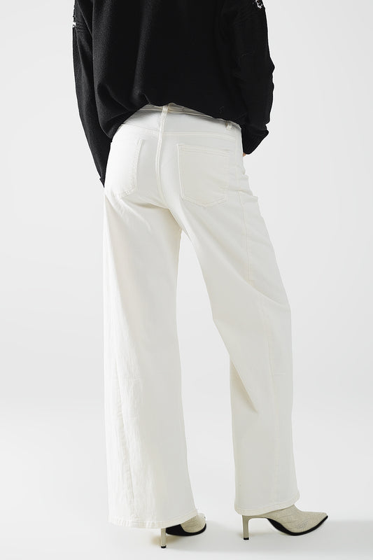 Extra wide leg trousers in cream color - Jeans