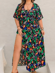 Plus Size Printed Maxi Split Dress