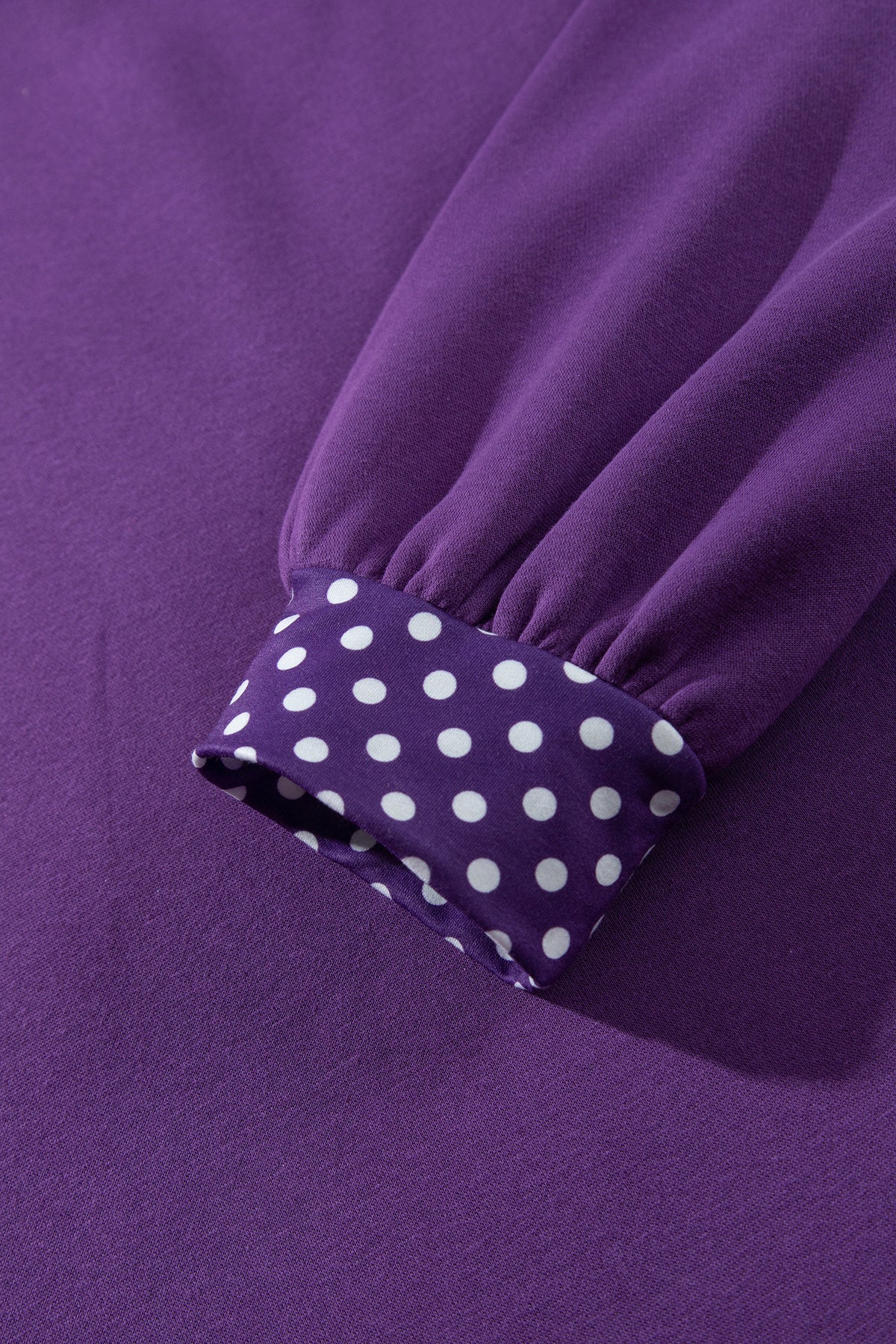 Tillandsia Purple Polka Dot Patchwork Round Neck Plus Size Sweatshirt