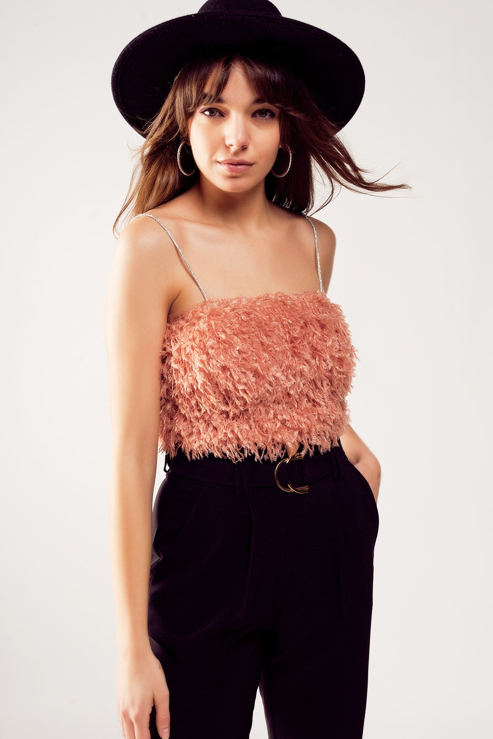 Faux feather crop cami in pink - Crop Tops