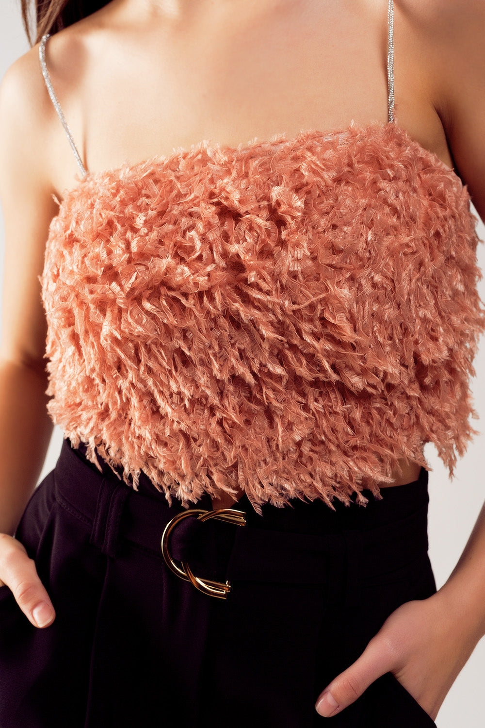 Faux feather crop cami in pink - Crop Tops