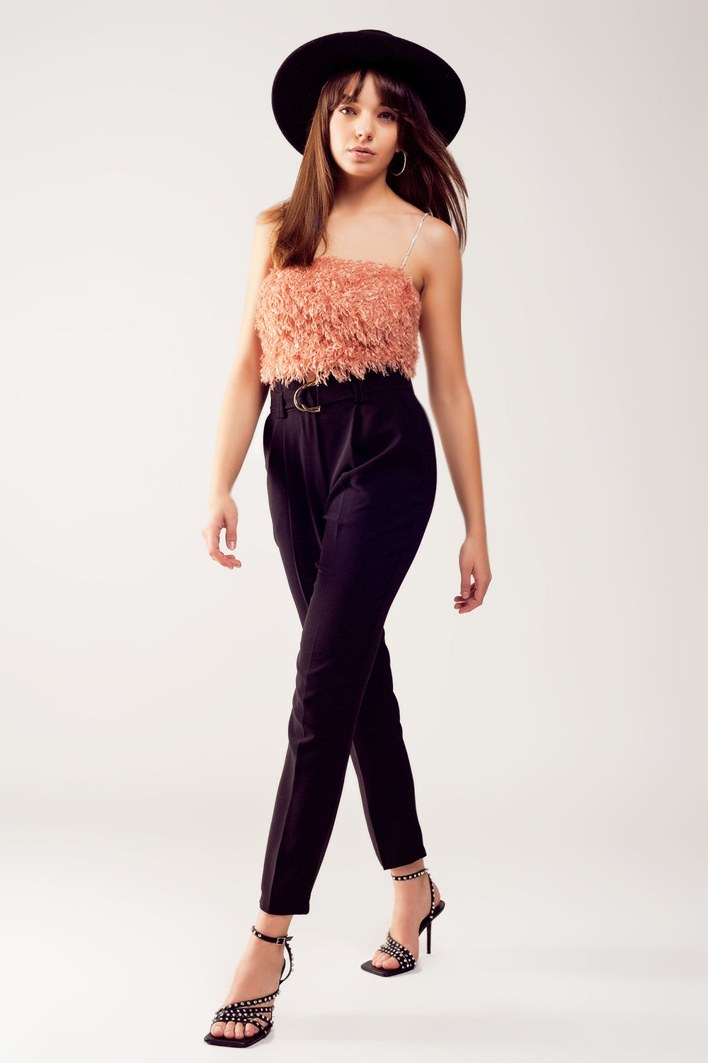 Faux feather crop cami in pink - Crop Tops