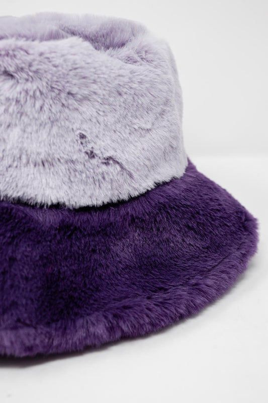 Faux fur bucket hat in purple - Hats