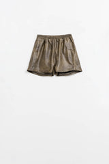 faux Leather Relaxed Shorts In Vintage Brown