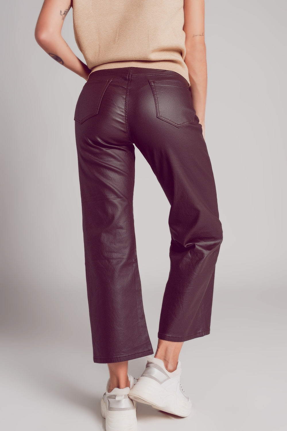 Faux leather wide leg trouser in chocolate brown - Trousers