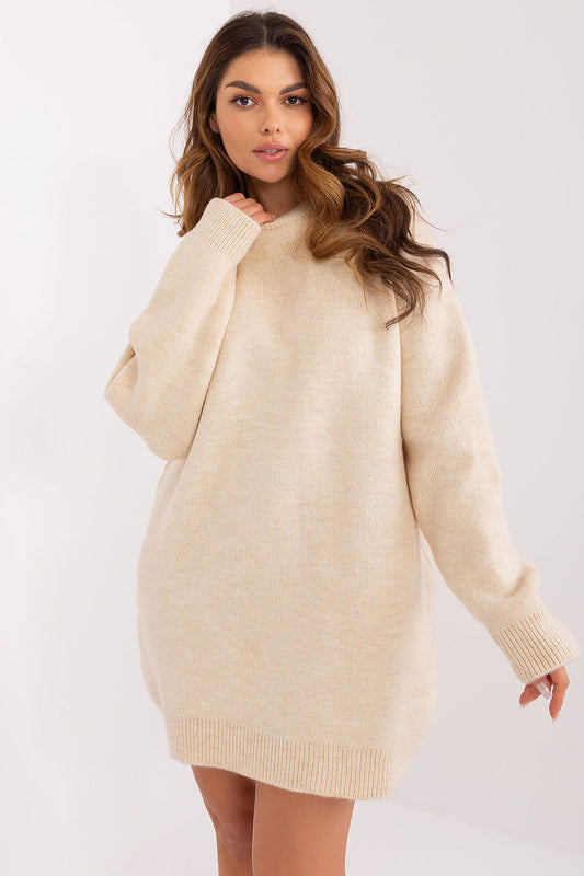 Feminine Cosy Casual Round Neckline Dress beige one-size-fits-all -