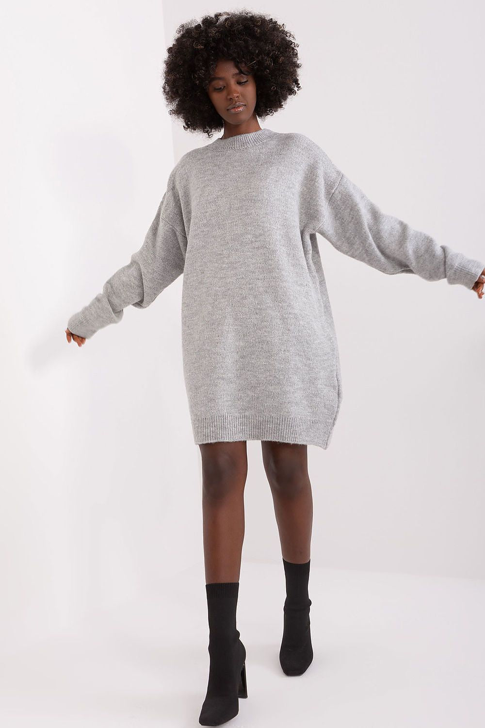 Feminine Cosy Casual Round Neckline Dress grey one-size-fits-all -