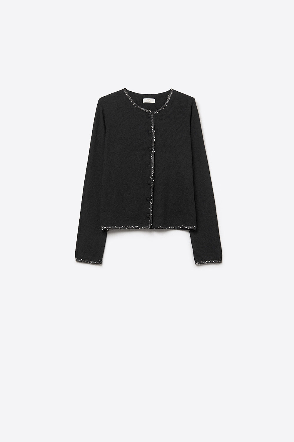 Fine knit black cardigan with rhinestone detail - Cardigans