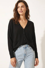 Fine Knit Cardigan with Front Pockets in black