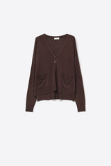 Fine Knit Cardigan with Front Pockets in brown