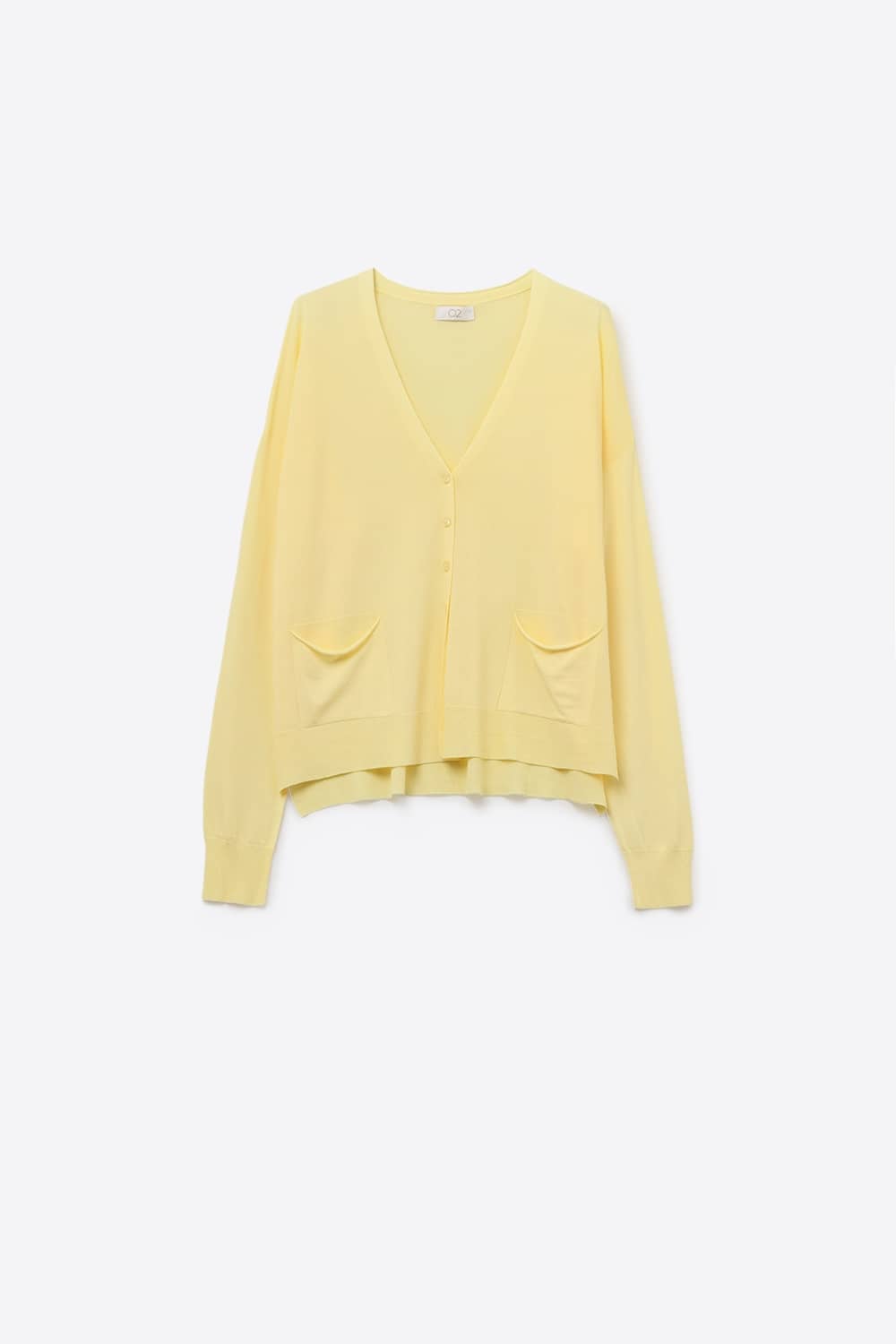 Fine Knit Cardigan with Front Pockets in Yellow -