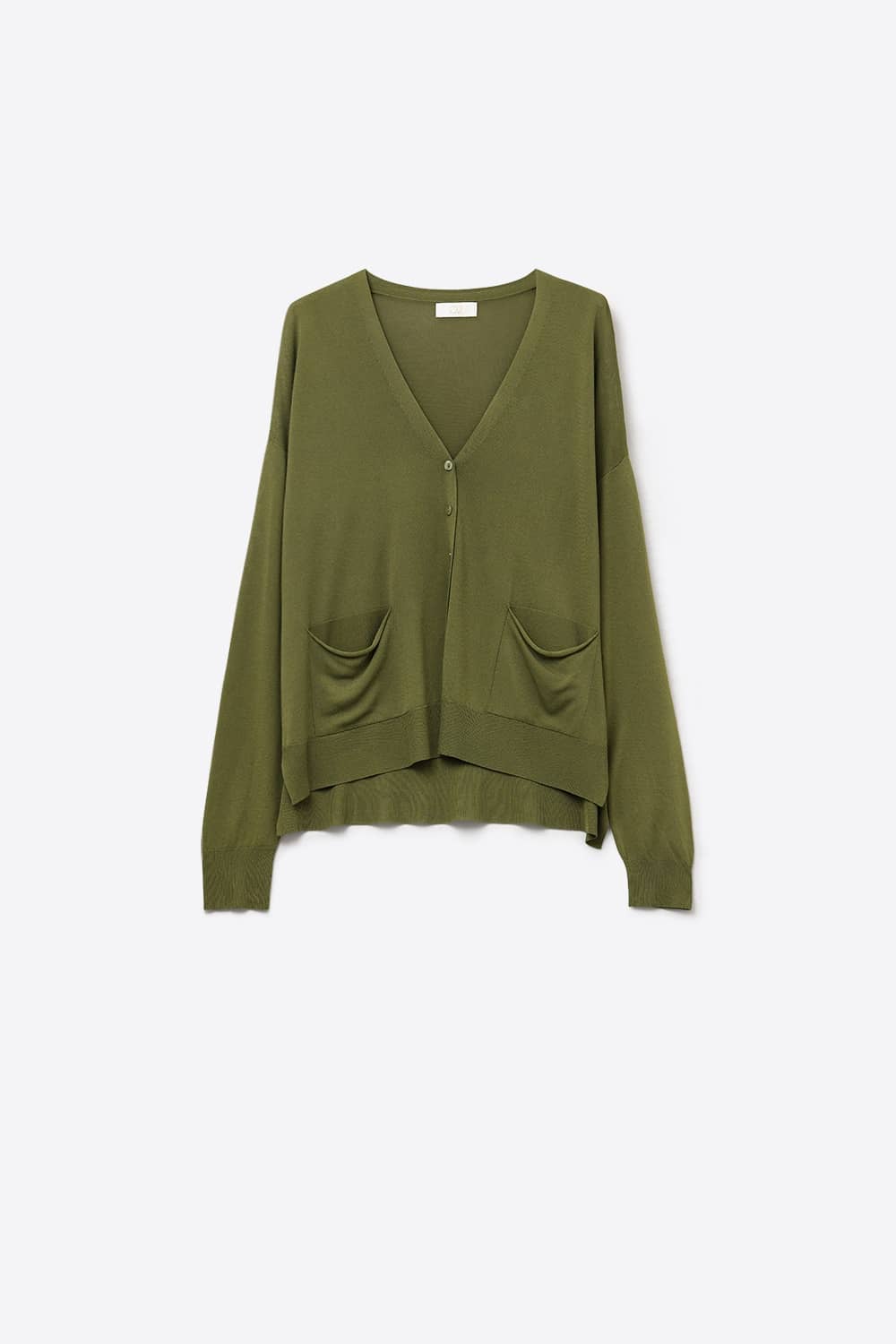 Fine Knit Cardigan with Front Pockets in khaki - Cardigans
