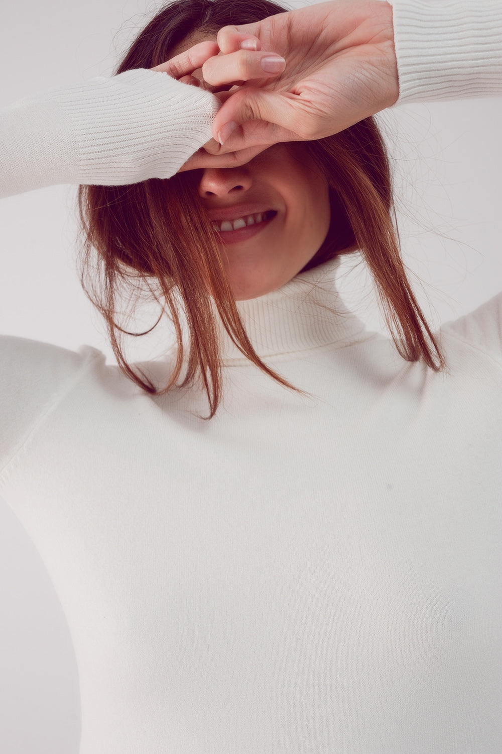 Fine knit high neck jumper in cream - Jumpers