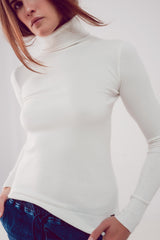 Pull col montant en maille fine couleur crème