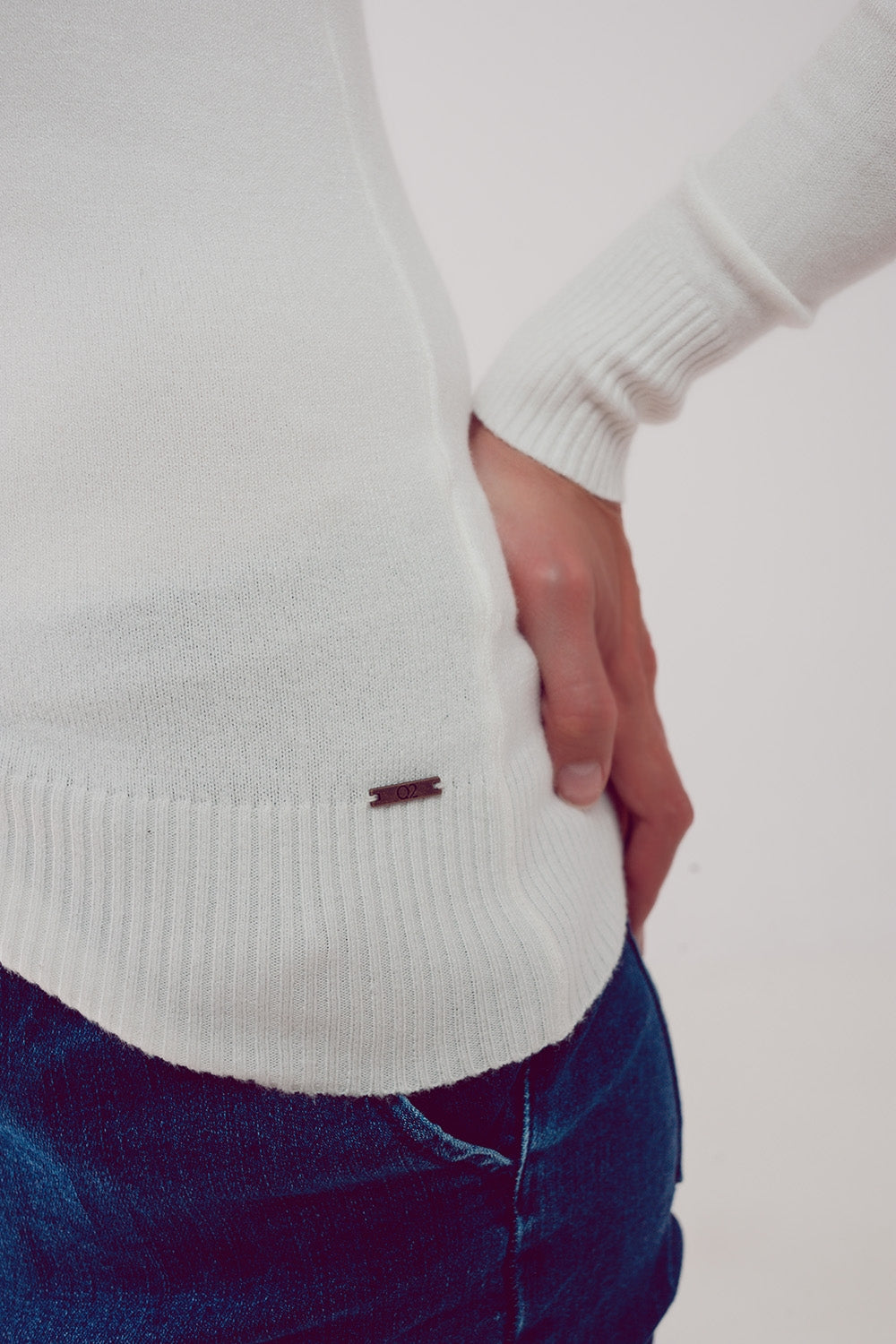 Fine knit high neck jumper in cream - Jumpers