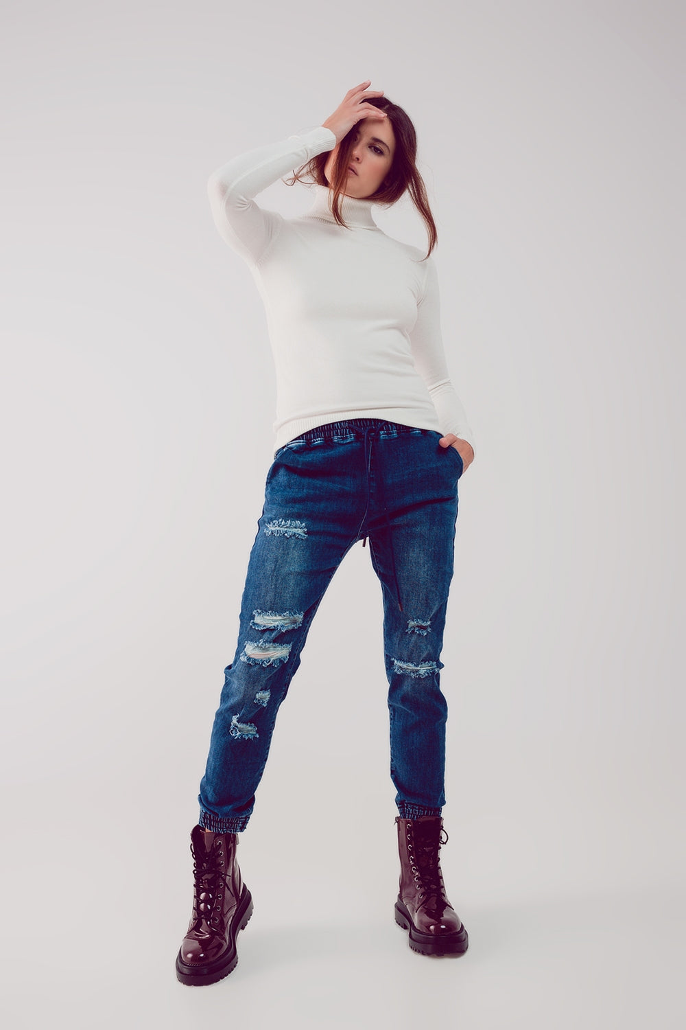 Fine knit high neck jumper in cream - Jumpers