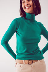 Pull col montant en maille fine vert