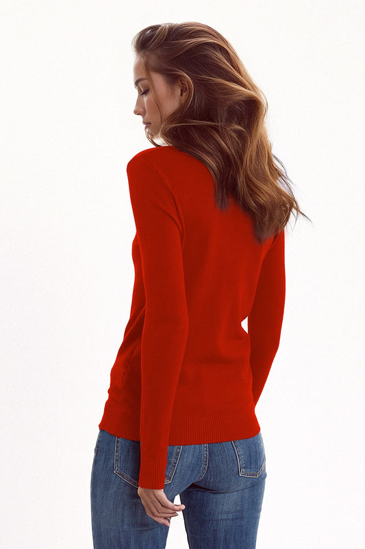 Fine knit high neck jumper in wine color - Jumpers