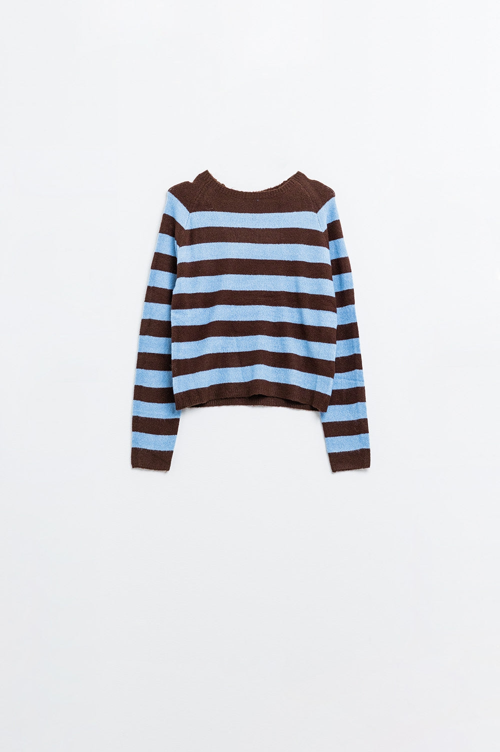 Fine knit sweater in brown with blue stripes - Jumpers