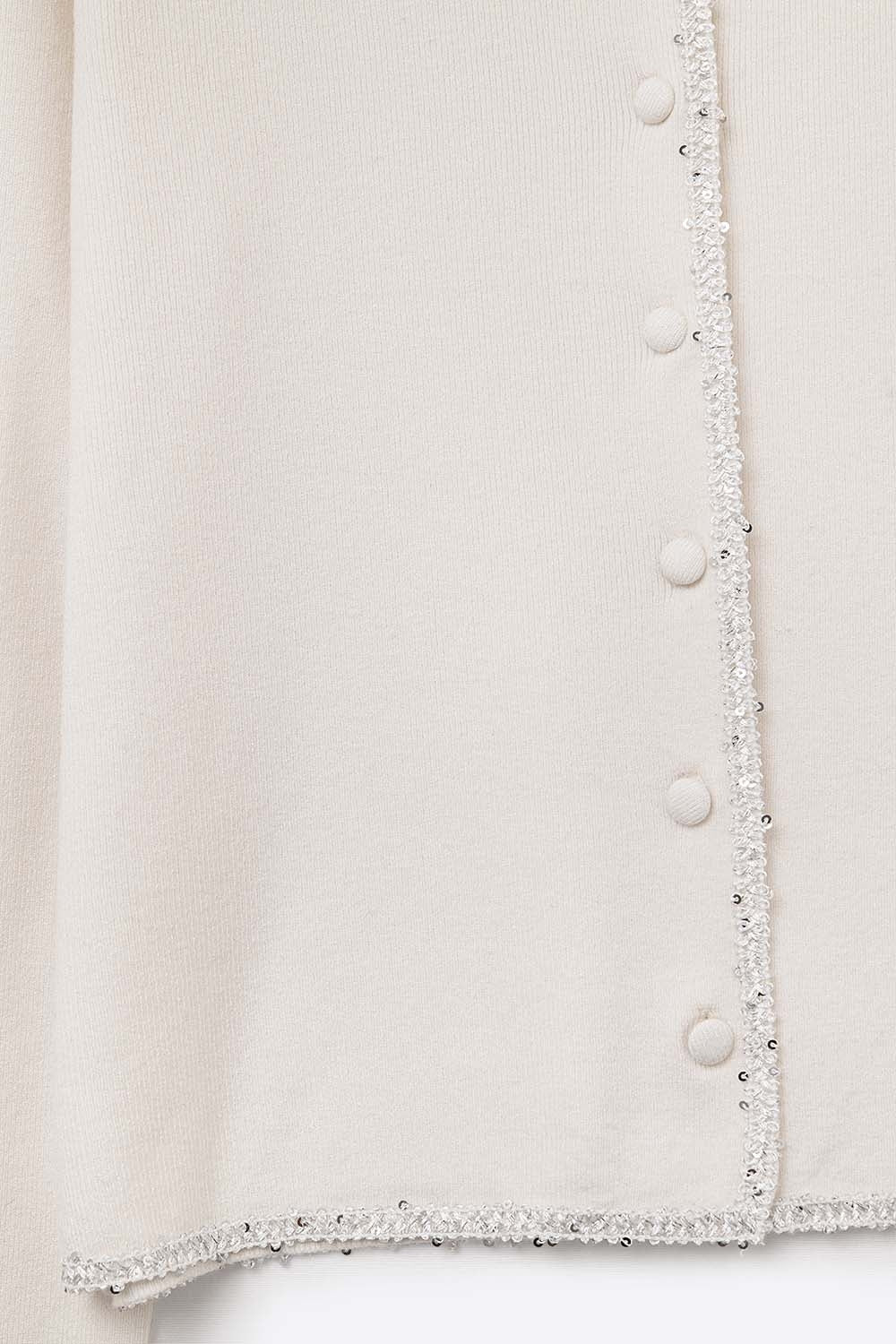fine knit white cardigan with rhinestone detail -