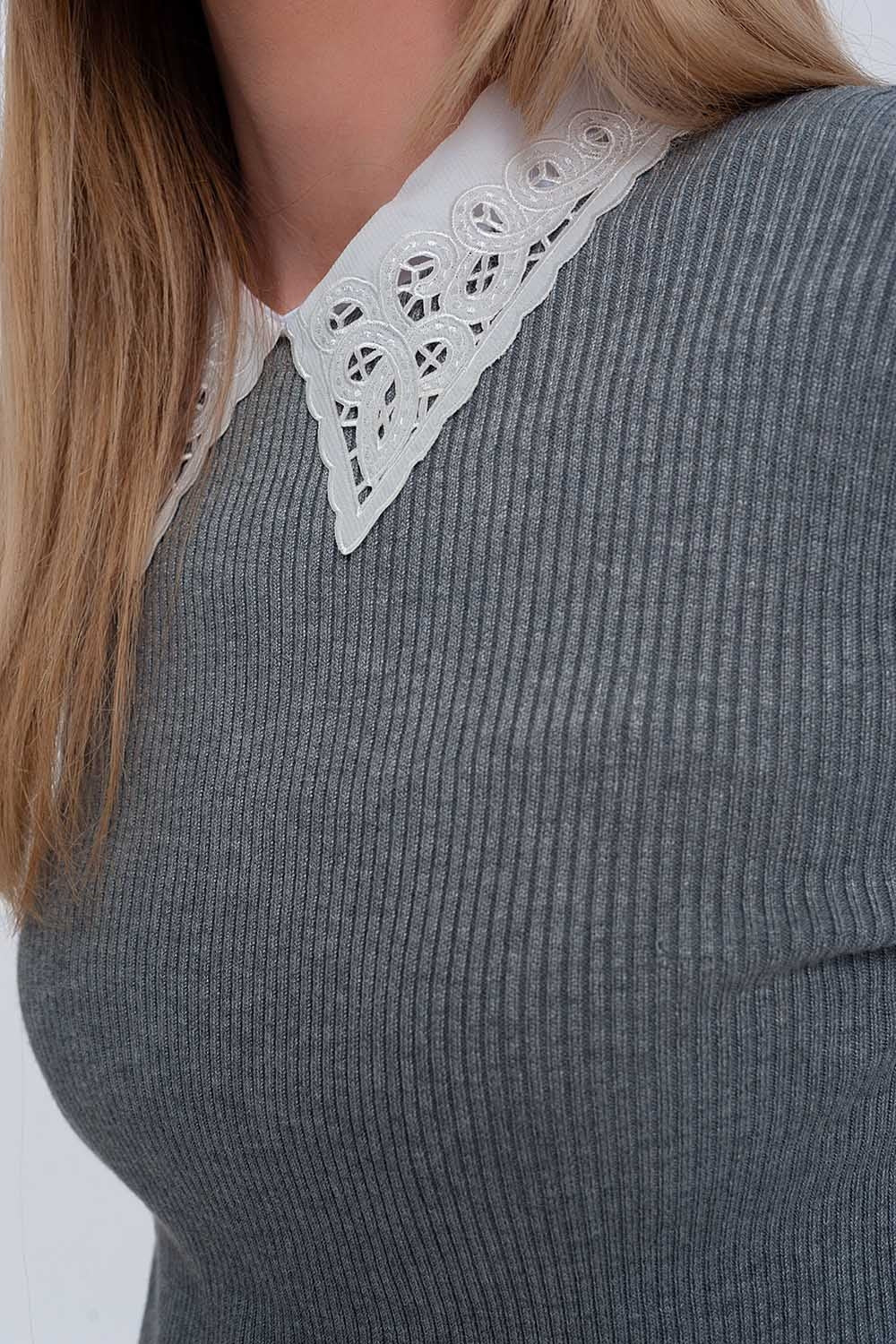 Fitted jumper in gray rib knit - Jumpers