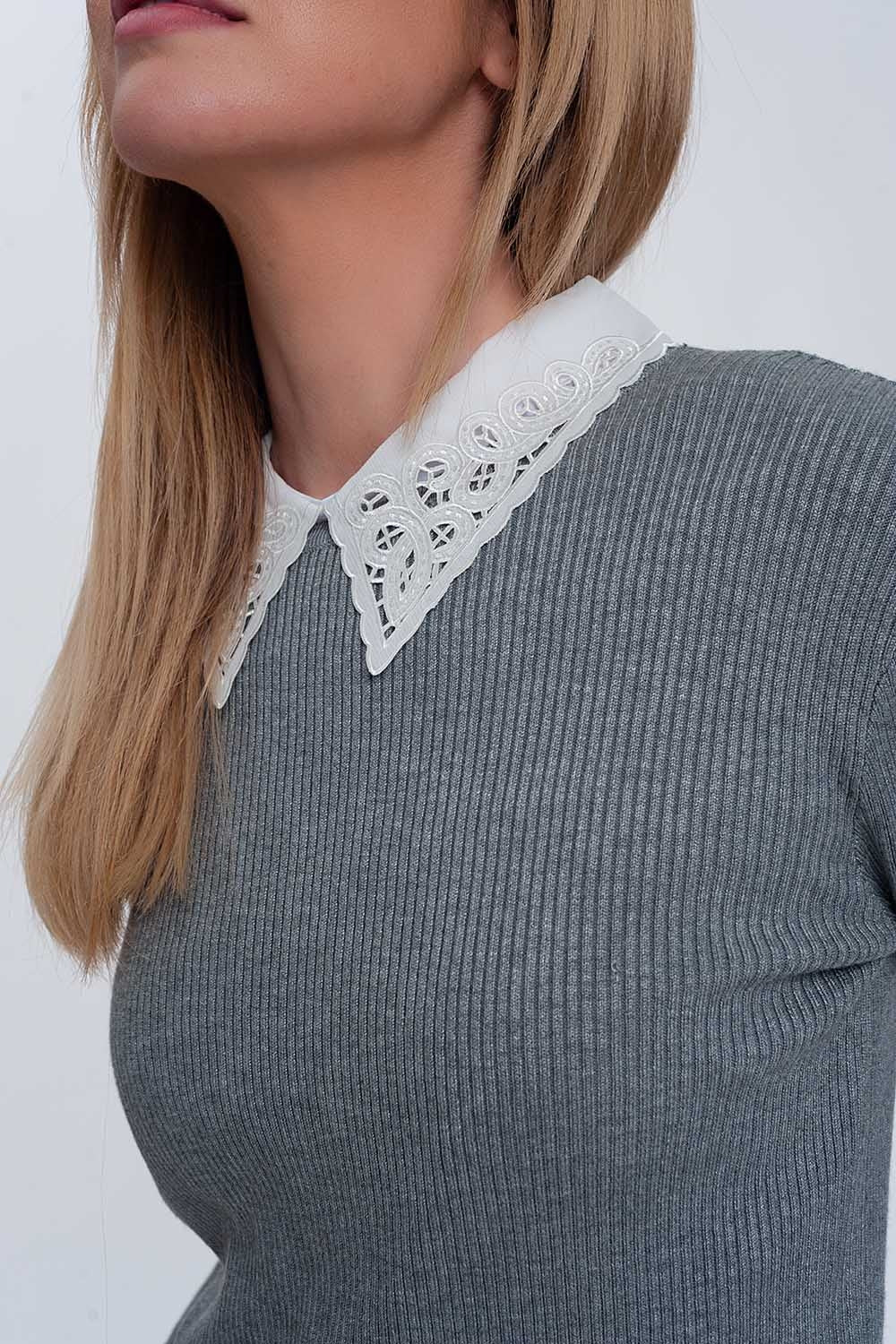 Fitted jumper in gray rib knit - Jumpers