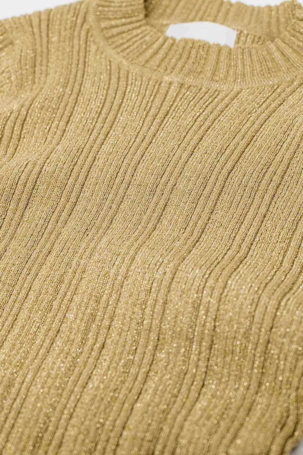 Fitted ribbed sweater in beige with silver thread detail - Sweaters