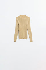 Pull côtelé ajusté beige avec détail en fil argenté