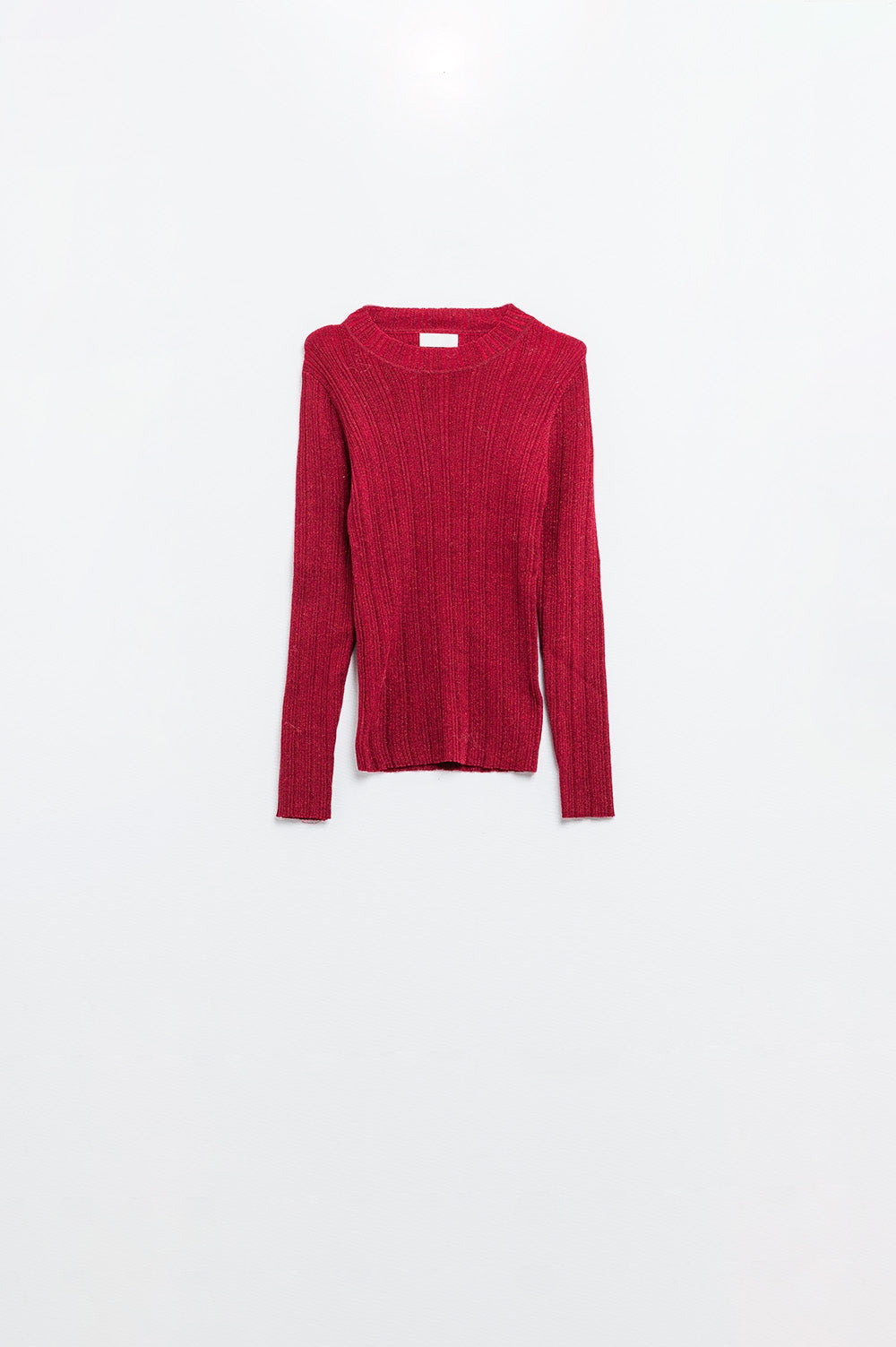 Fitted ribbed sweater in maroon with silver thread detail - Jumpers
