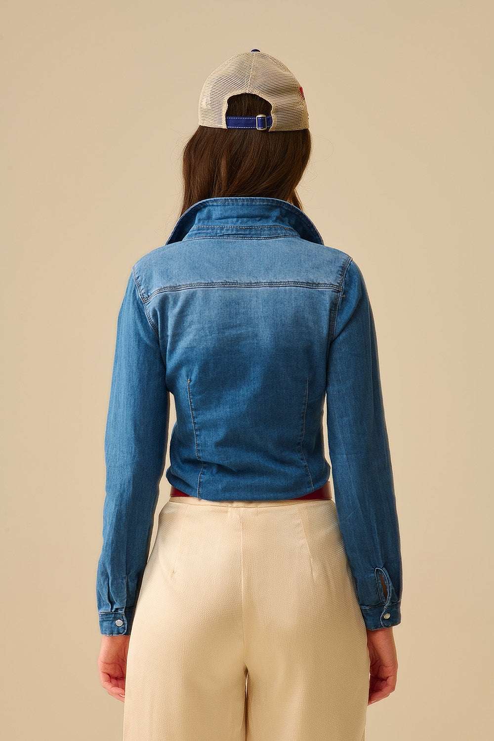 Fitted Stretch Denim Shirt With Chest Pockets - Shirts