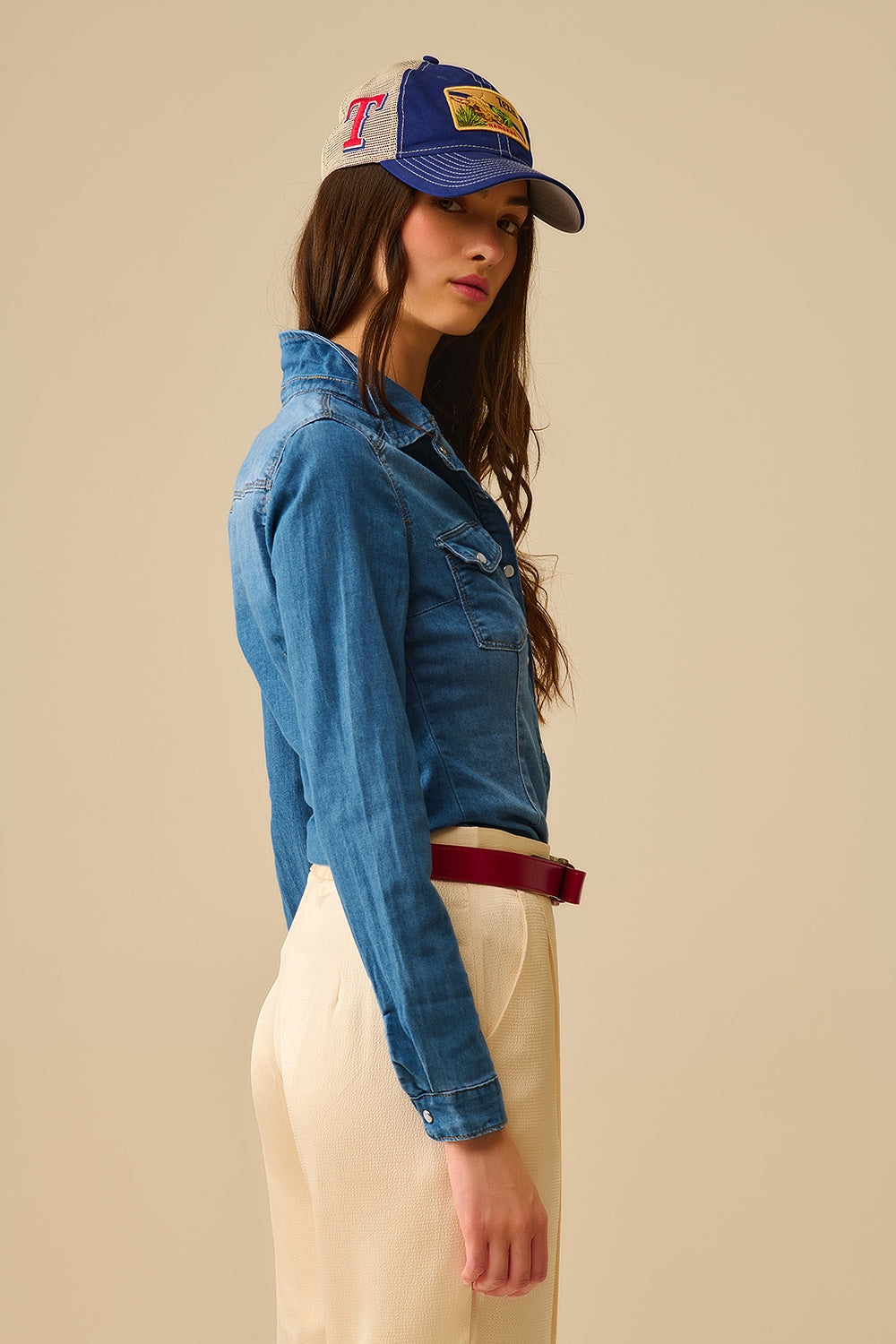Fitted Stretch Denim Shirt With Chest Pockets - Shirts