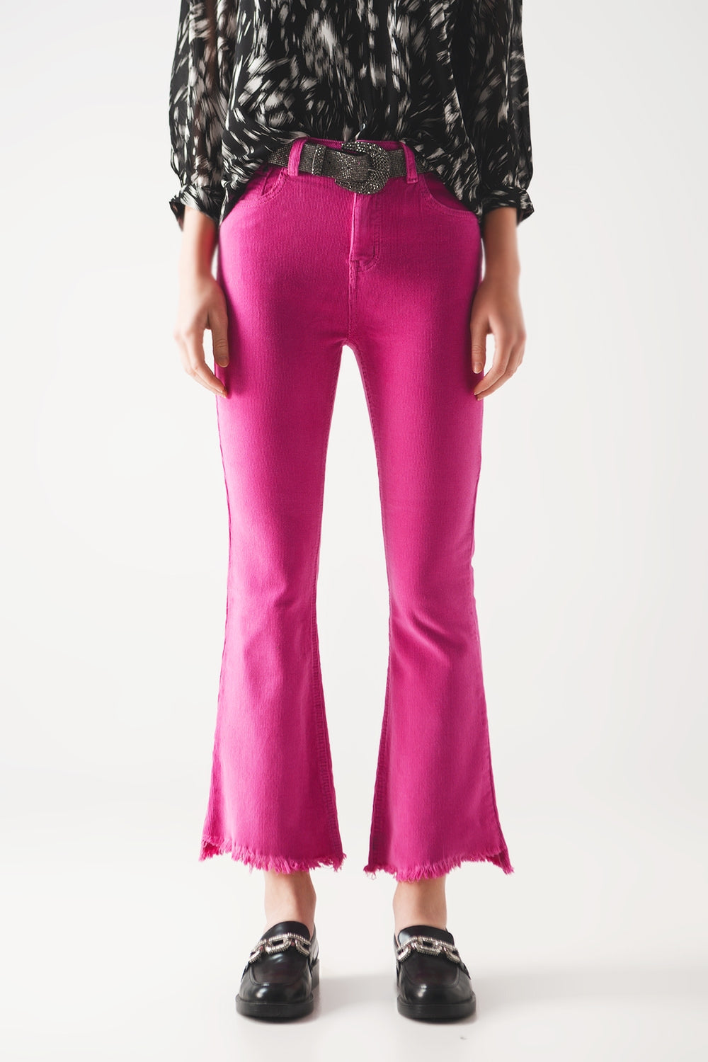 Flare corduroy pants in fucshia - Jeans