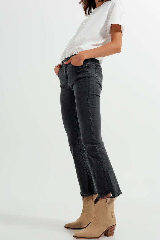 Flare jeans in dark grey with asymmetric detail - Jeans