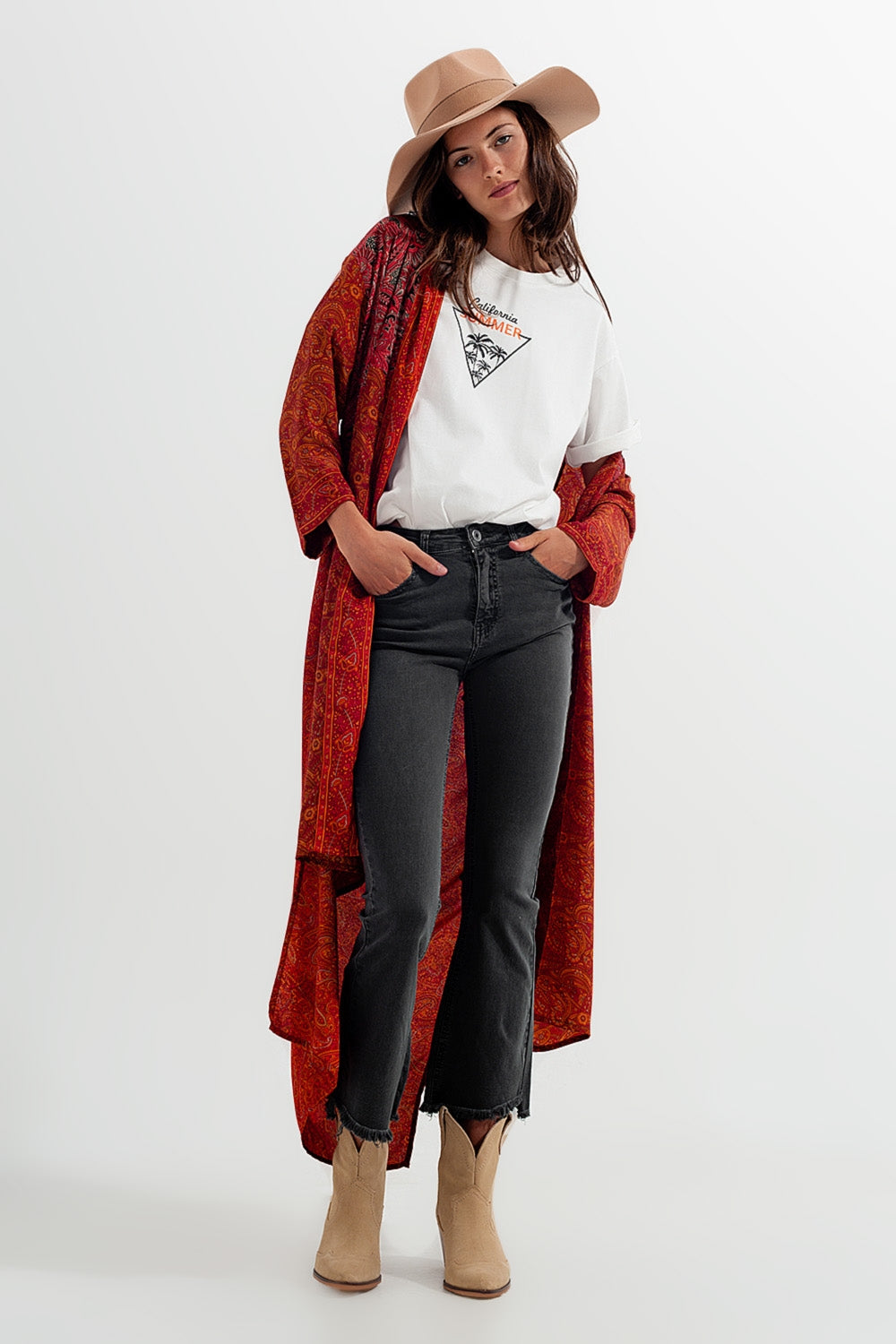 Flare jeans in dark grey with asymmetric detail - Jeans