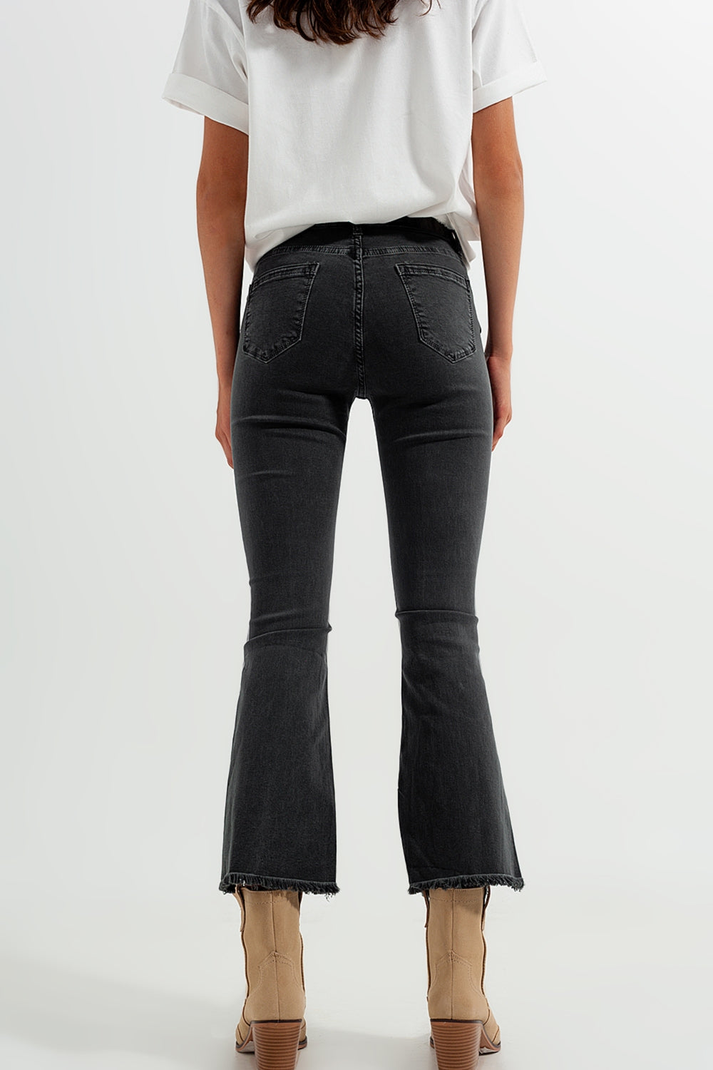 Flare jeans in dark grey with asymmetric detail - Jeans