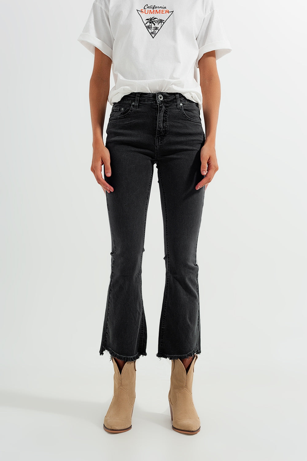 Flare jeans in dark grey with asymmetric detail - Jeans
