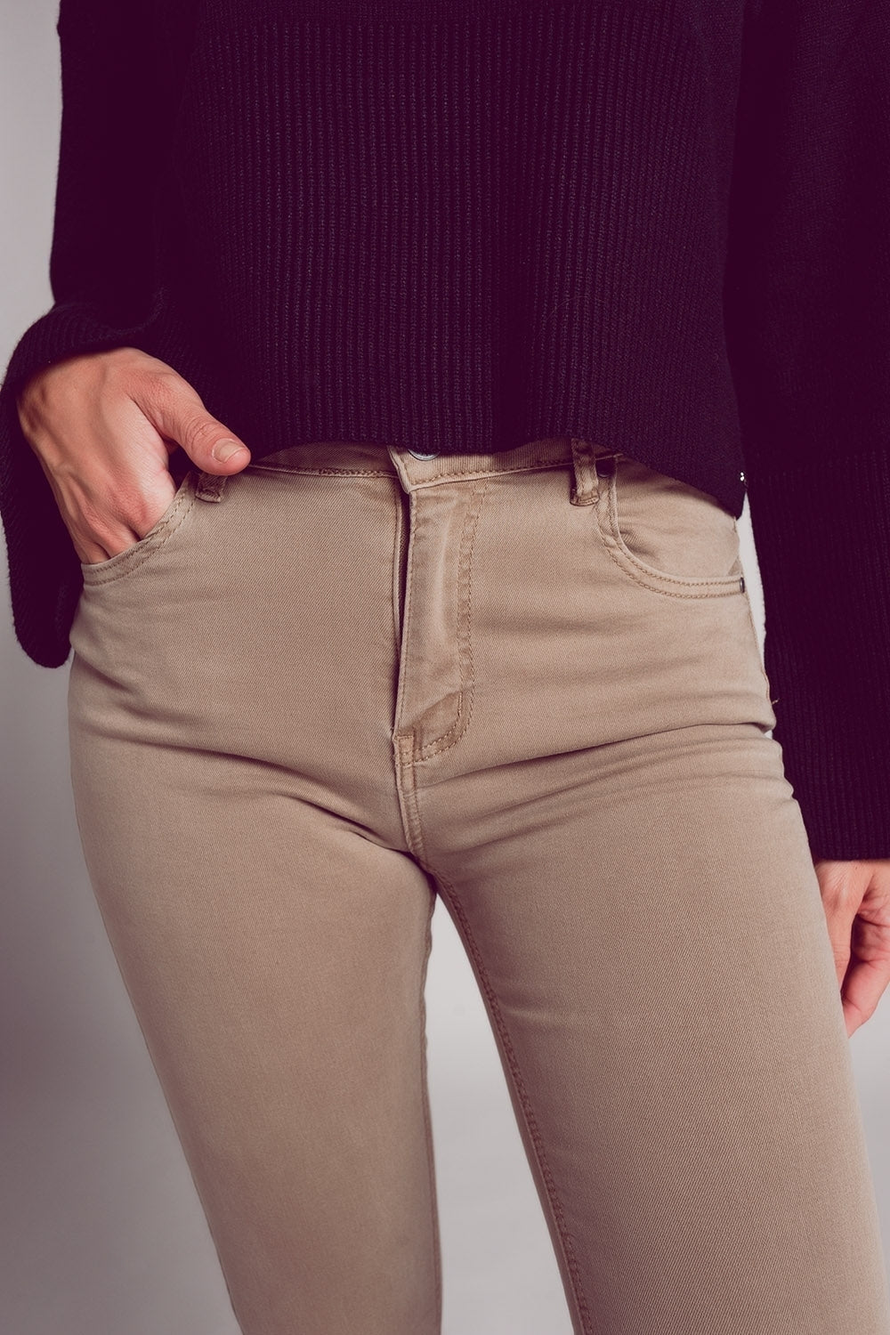 Flare jeans with raw hem edge in beige - Jeans