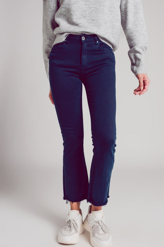 Flare jeans with raw hem edge in blue ink - Jeans