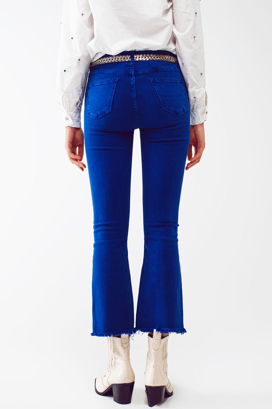 Flare jeans with raw hem edge in blue - Jeans