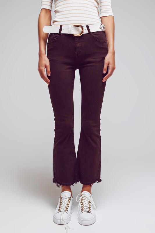 Flare jeans with raw hem edge in brown - Jeans