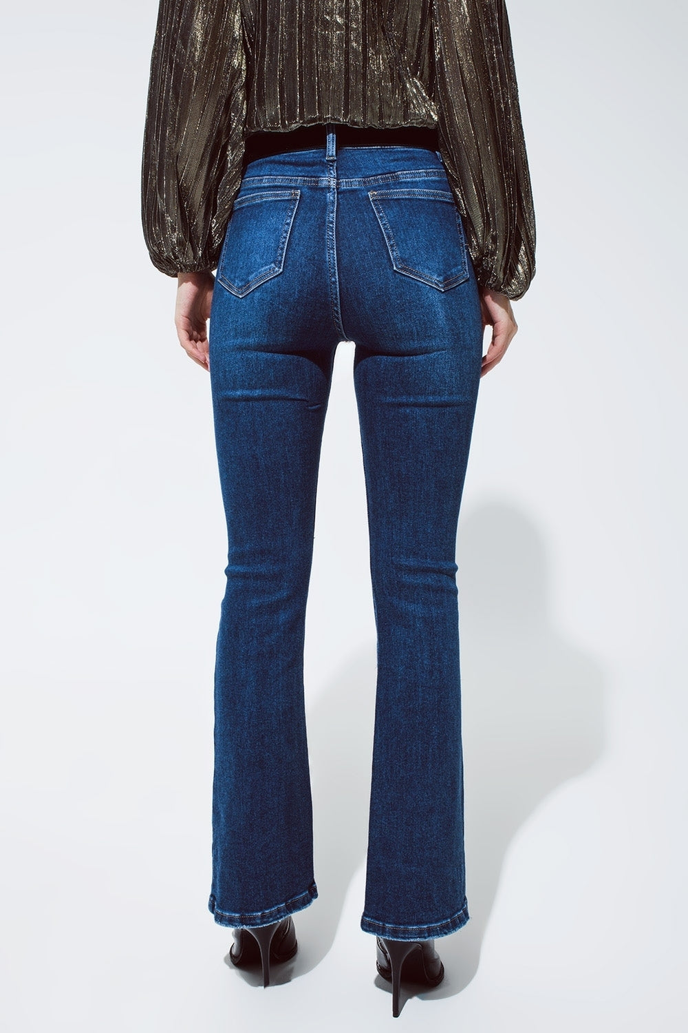 Flared Jeans with Shiny Stars Detail in Blue - Jeans