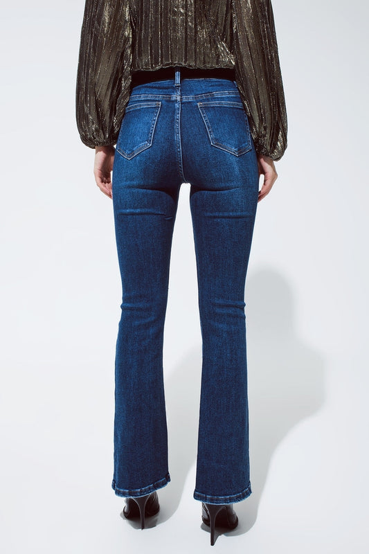 Flared Jeans with Shiny Stars Detail in Blue - Jeans