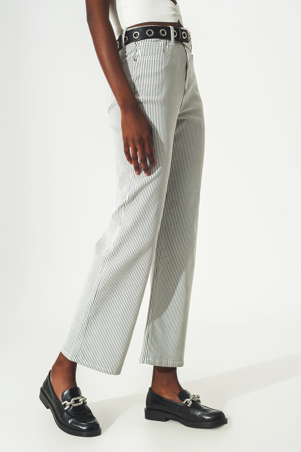Flared stripe pants in grey - Trousers