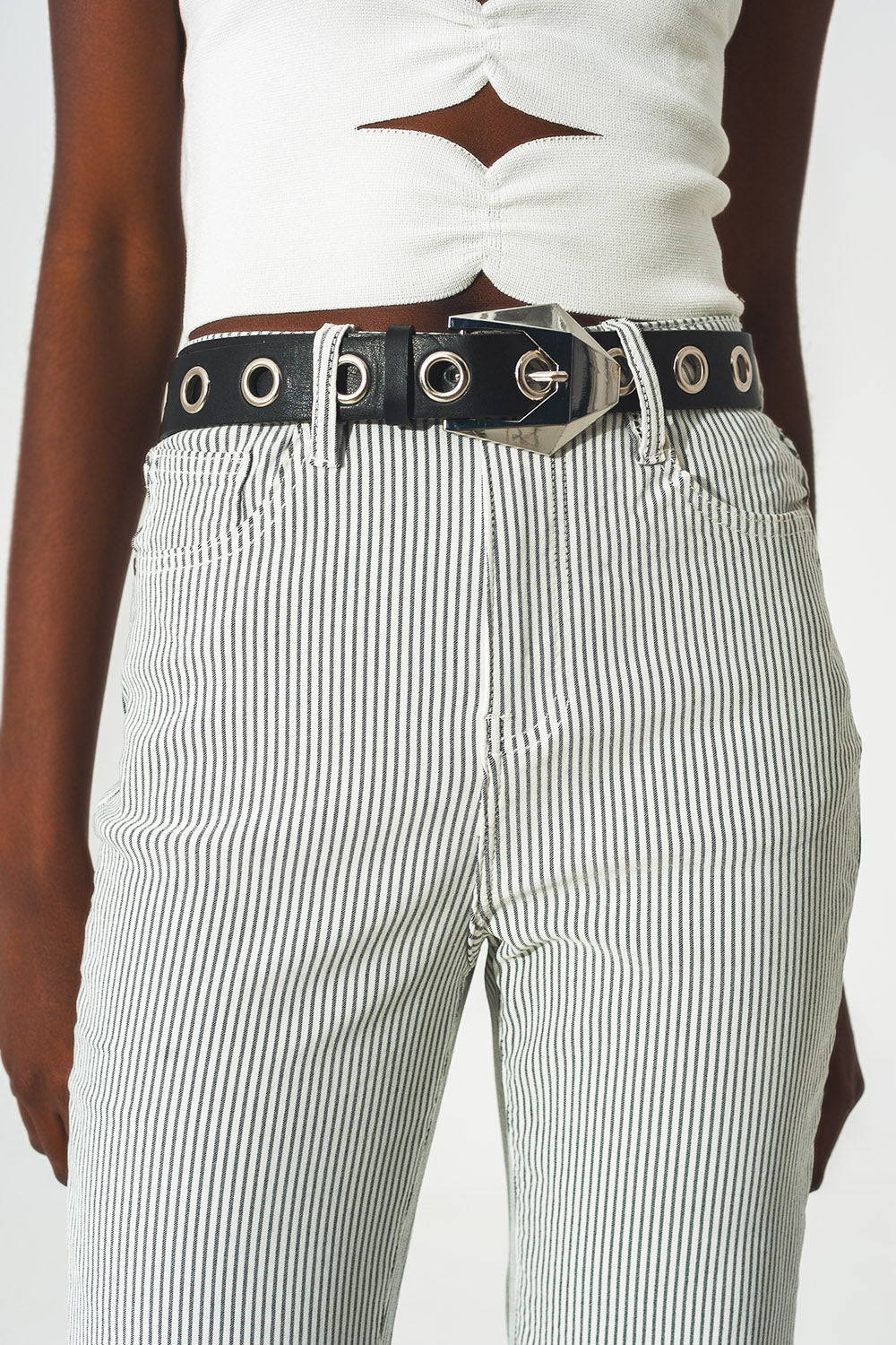 Flared stripe pants in grey - Trousers