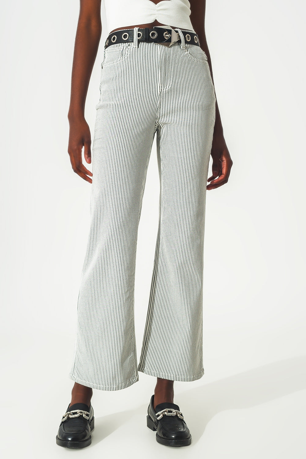 Flared stripe pants in grey - Trousers
