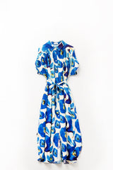 Floral Bliss Dress in Blue Cyan and Yellow details