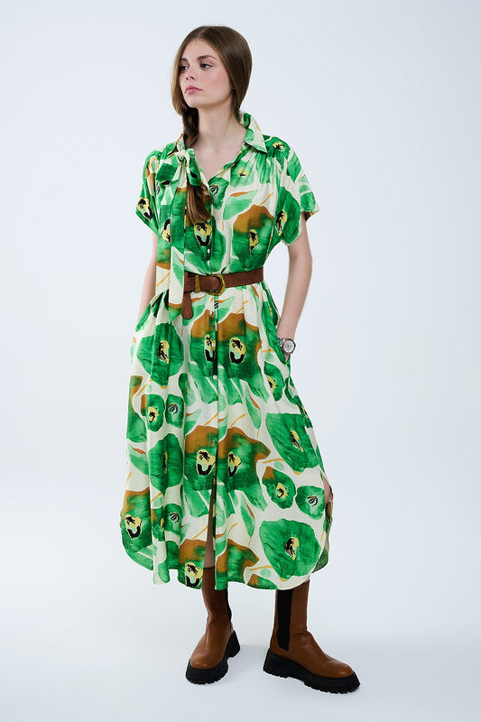 Floral Bliss Dress in Green and Warm Hues - Dresses